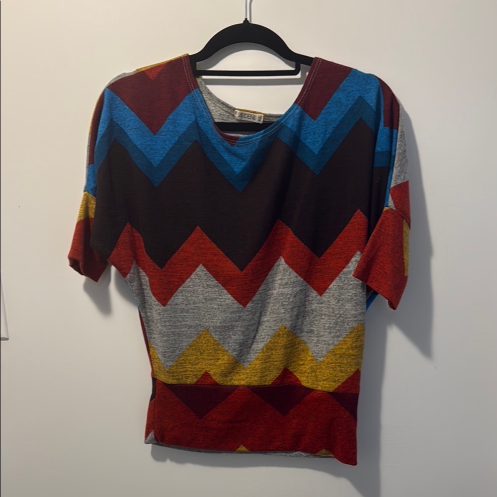 Ardene Blue and Brown Chevron Top